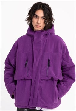 Fleece bomber jacket fluffy grunge puffer retro coat purple