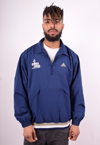 ADIDAS MENS VINTAGE PULLOVER TRACKSUIT TOP MEDIUM BLUE 90'S