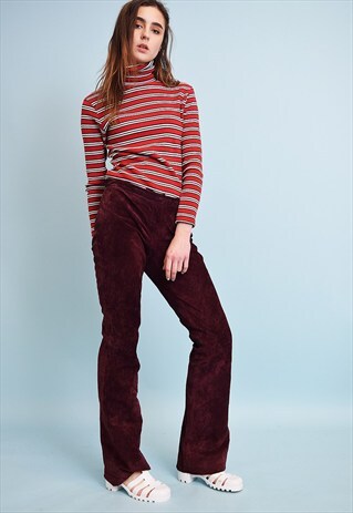 VINTAGE 90'S RETRO REAL SUEDE REGULAR WAIST FLARE TROUSERS