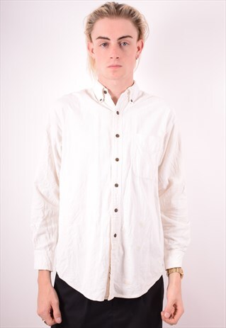 MENS VINTAGE CORDUROY SHIRT MEDIUM WHITE 90S