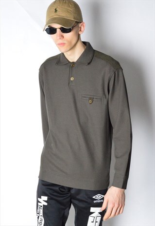 VINTAGE 90S KHAKI MINIMALIST 1/4 BUTTON SHIRT