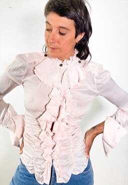 Vintage y2k ruffled baby pink victorian style blouse 