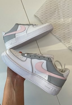 Nike grey AF1 Customised grey pink Air Force 1 