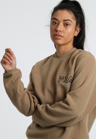 90S FILA EMBROIDERED SPELL OUT BORG SWEATSHIRT