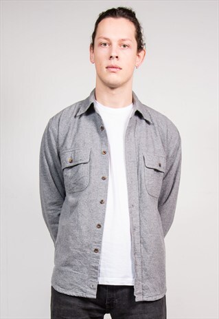 VINTAGE 90'S GREY PLAIN FLANNEL SHIRT