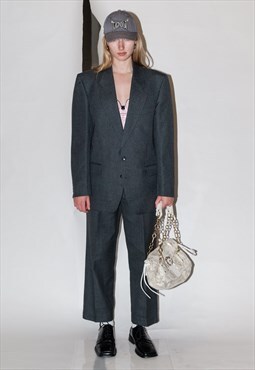 90's Vintage bulky pinstriped suit in steel grey