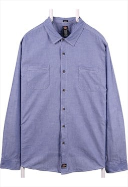 Vintage 90's Dickies Shirt Long Sleeve Button Up Plain Blue