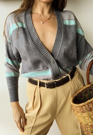 VINTAGE 80S SPARKLING STRIPED PARISIAN KNIT CARDIGAN JUMPER