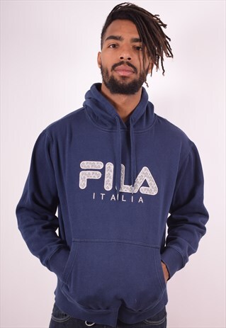 FILA MENS VINTAGE HOODIE JUMPER XL BLUE 90S