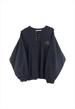 Vintage Sweatshirt with Buttons in Blue M