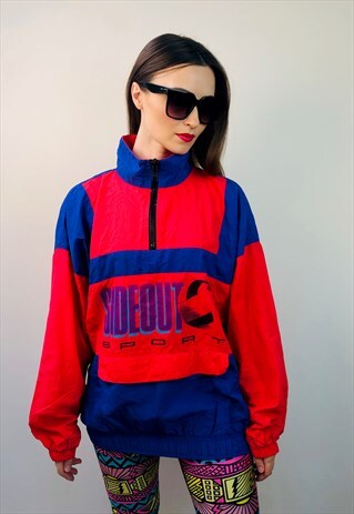 VINTAGE 80S VOLLEYBALL SIDEOUT JACKET PURPLE WINDBREAKER