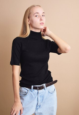 90'S RETRO GRUNGE SPARKLING KNIT TURTLENECK TOP