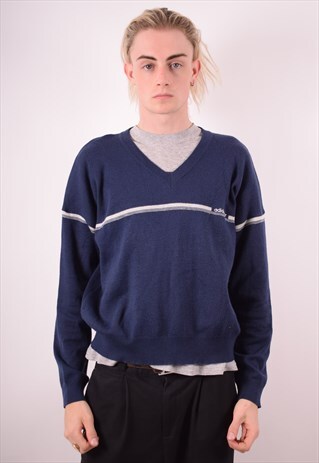 ADIDAS MENS VINTAGE JUMPER SWEATER LARGE BLUE 90S