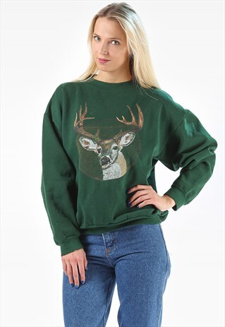 DEER SWEATSHIRT GREEN ANIMAL PRINT