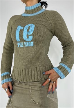 Vintage 90s Jumper Knit Turtle Neck Sweater Roxy Chunky Y2k