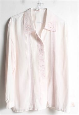 Vintage 1980's Floral Embroider Patterned Blouse Shirt Pink