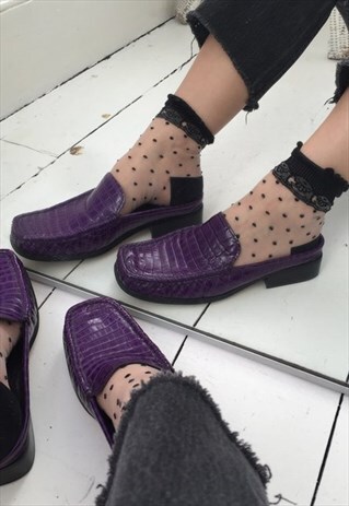VINTAGE 90S Y2K PURPLE MOCK CROC LEATHER SLIP ON MULES