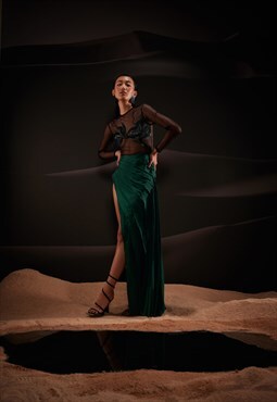 Sheer Embellished Asymmetrical Dress in Green