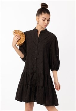 Leave's pattern shirt dress in black