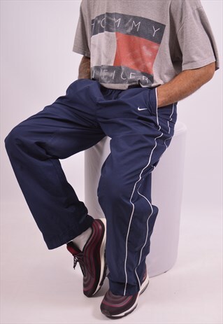 NIKE MENS VINTAGE TROUSERS LARGE NAVY BLUE 90S