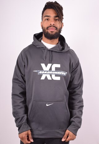 NIKE MENS VINTAGE HOODIE JUMPER LARGE GREY 90S