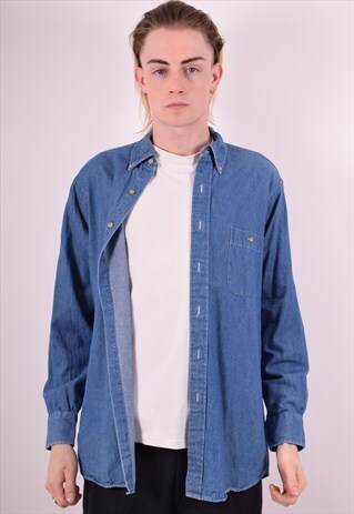 MENS VINTAGE DENIM SHIRT MEDIUM BLUE 90S