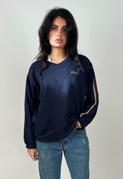 Vintage Fila Sweatshirt Women's Navy Blue