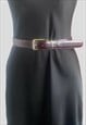 VINTAGE LADIES 70'S BURGUNDY LEATHER BELT GOLD BUCKLE