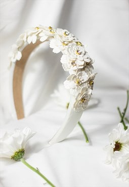 White Flower Embellished Headband with Gems