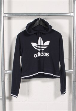 Vintage Adidas Hoodie in Navy Pullover Cropped Jumper UK 6