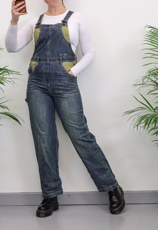VINTAGE CORD PATCH DENIM 90S FULL LENGTH DUNGAREES - S