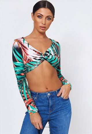 ELA TROPICAL PRINT TWIST FRONT CROP