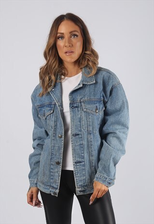 VINTAGE DENIM JACKET OVERSIZED FITTED UK 14 LARGE (R2K)
