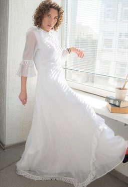 Vintage 70's Maxi White Transparent Sleeve Wedding Dress