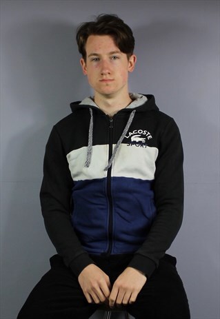 VINTAGE LACOSTE ZIP HOODIE IN BLUE WITH POUCH POCKET AND PRI