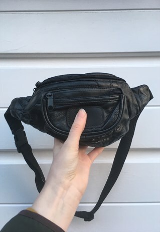 UNISEX VINTAGE BLACK LEATHER FESTIVAL BOHO BUMBAG HAND BAG