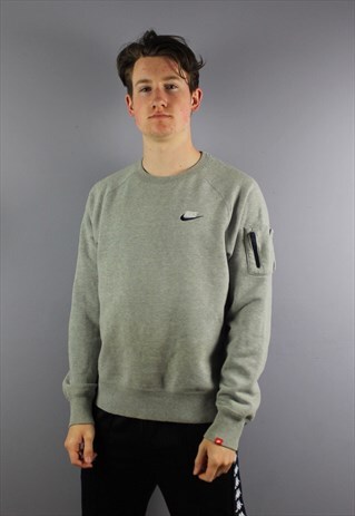 VINTAGE NIKE SWEATSHIRT IN GREY WITH EMBROIDERED LOGO, ZIP P