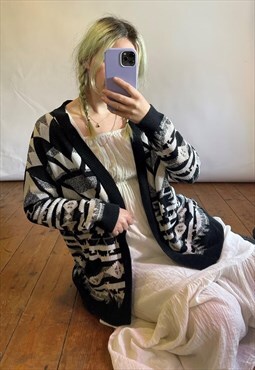 Vintage Chunky Knitted Abstract Patterned Cardigan