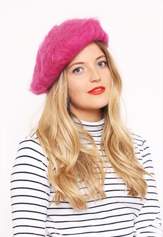 VINTAGE PINK MOHAIR KNITTED BERET