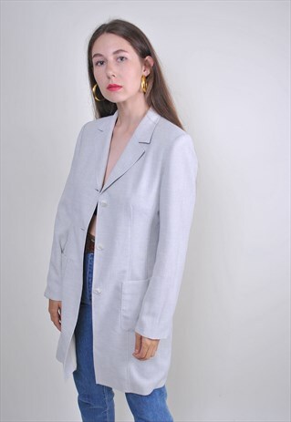 VINTAGE GRAY MNIMALIST LONG BLAZER, SIZE S