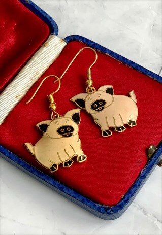 80S PIG EARRINGS KAWAII CUTE ANIMAL VINTAGE JEWELLERY