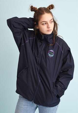90'S RETRO ATHLEISURE RUKKA SPORTS NAVY OVERSIZED JACKET