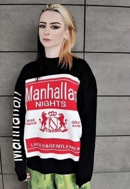 Cigarette pack sweater slogan knitwear jumper in black