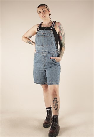VINTAGE 90S TOMMY HILFIGER DENIM SHORT DUNGAREES /AT1035
