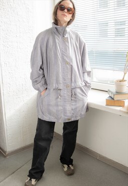 Vintage 80's Patterned Parka Coat In Grey