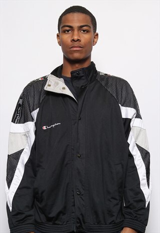 VINTAGE CHAMPION LOGO TRACK JACKET BLACK