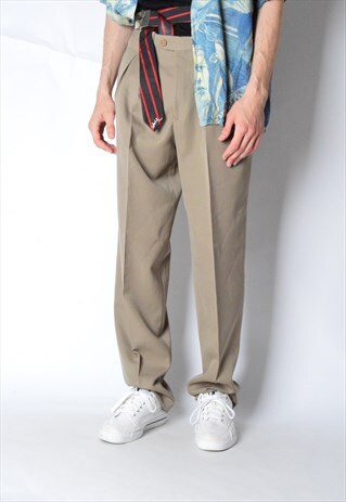 VINTAGE 90S BEIGE WOOL BLEND PANTS