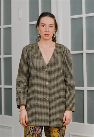 CHECKERED BLAZER VINTAGE 80S BROWN PLAID JACKET RETRO XXXL