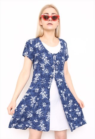 VINTAGE 90S BLUE FLORAL PRINT MINI DRESS