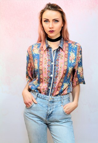 1990S VINTAGE FLORAL PRINT SILKY BLOUSE